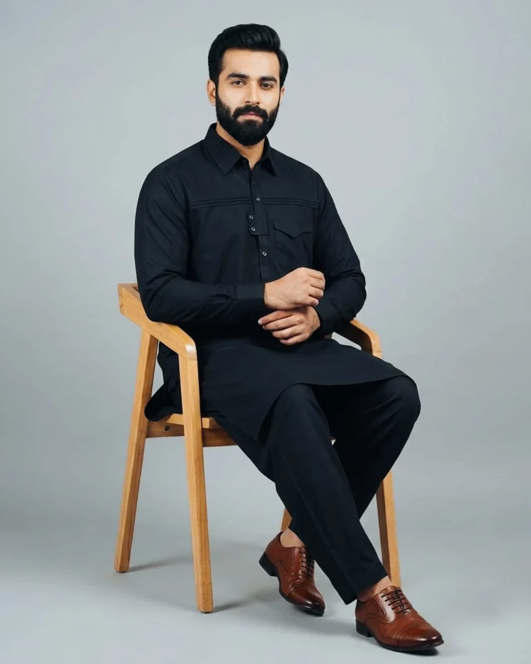 Black Wash and Wear Shalwar Kameez